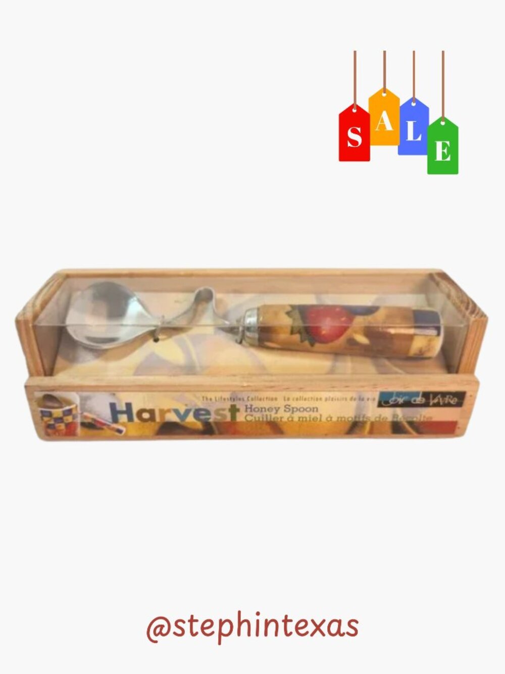 Harvest Honey Spoon in Wooden Crate Vintage 2002 Joie de Vivre Wood Crate NEW